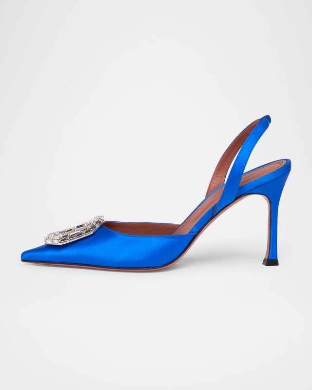 Camelia Satin Crystal Ornament Slingback Pumps